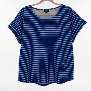 Jones New York Blue & White Striped Short Cuffed Sleeve Blouse